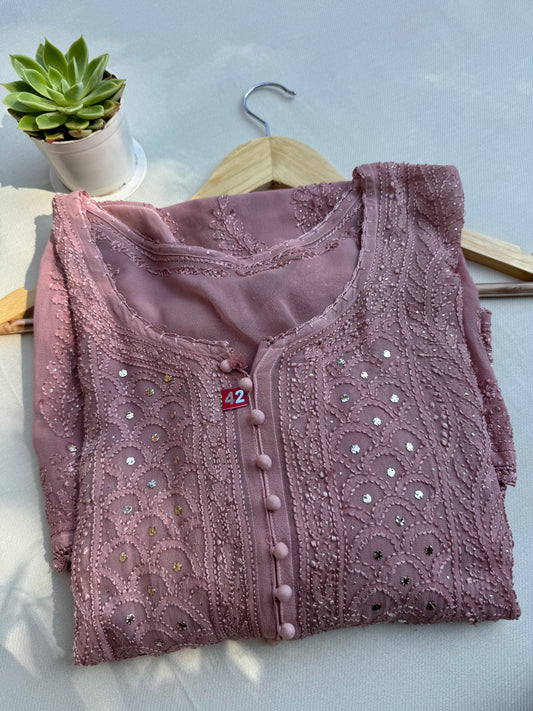 VISCOSE GEORGETTE MUKAISH CHIKANKARI SHORT KURTA