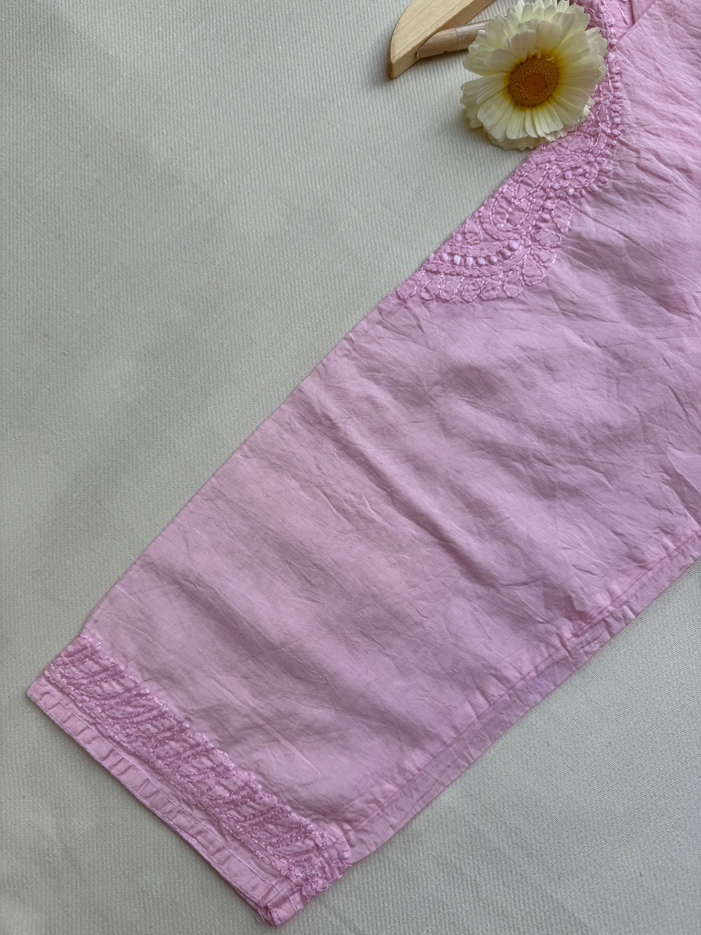 CHANDERI COTTON CHIKANKARI KURTA- PINK OMBRE