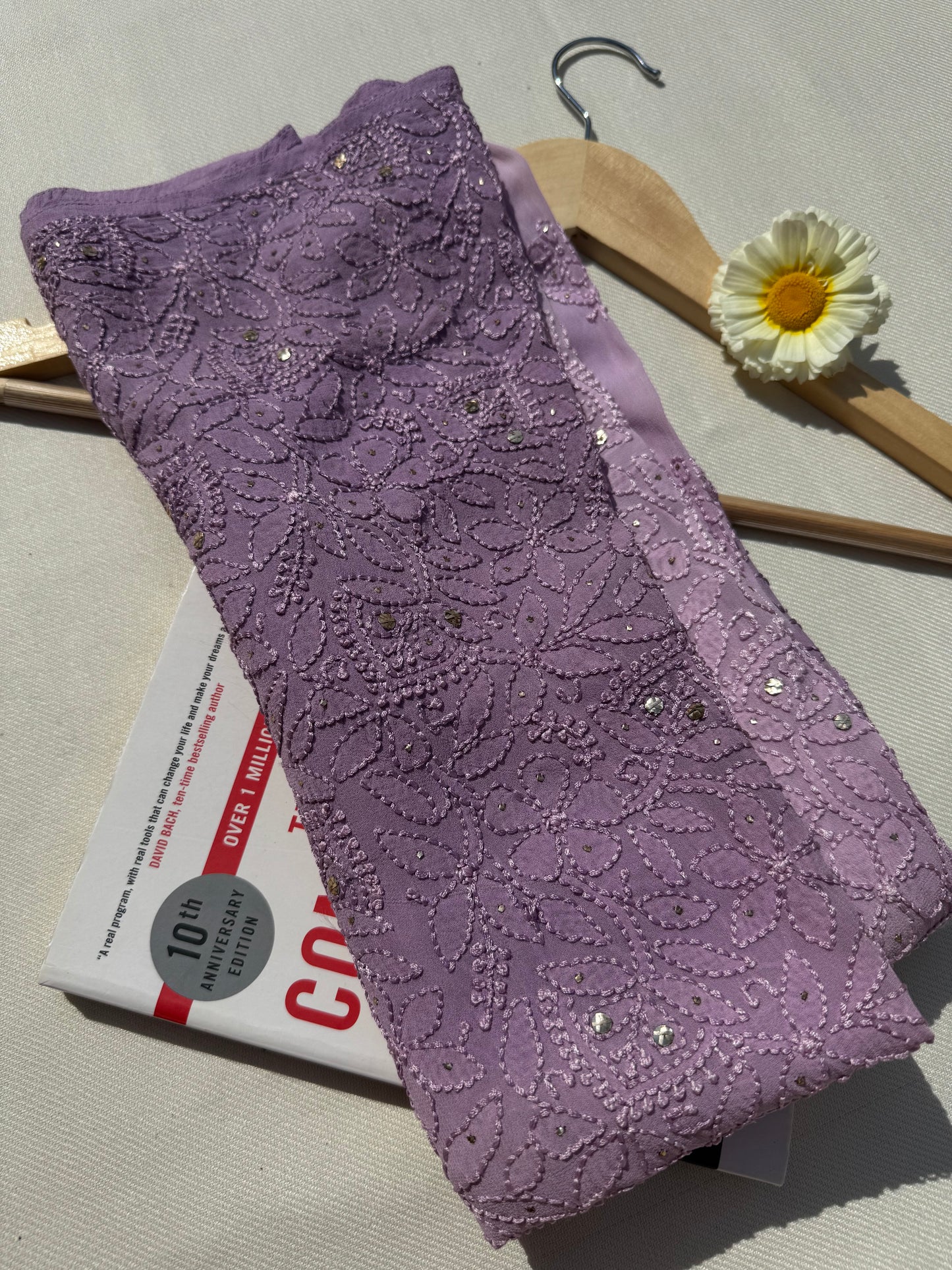 VISCOSE GEORGETTE MUKAISH CHIKANKARI SHORT KURTA- PURPLE OMBRE