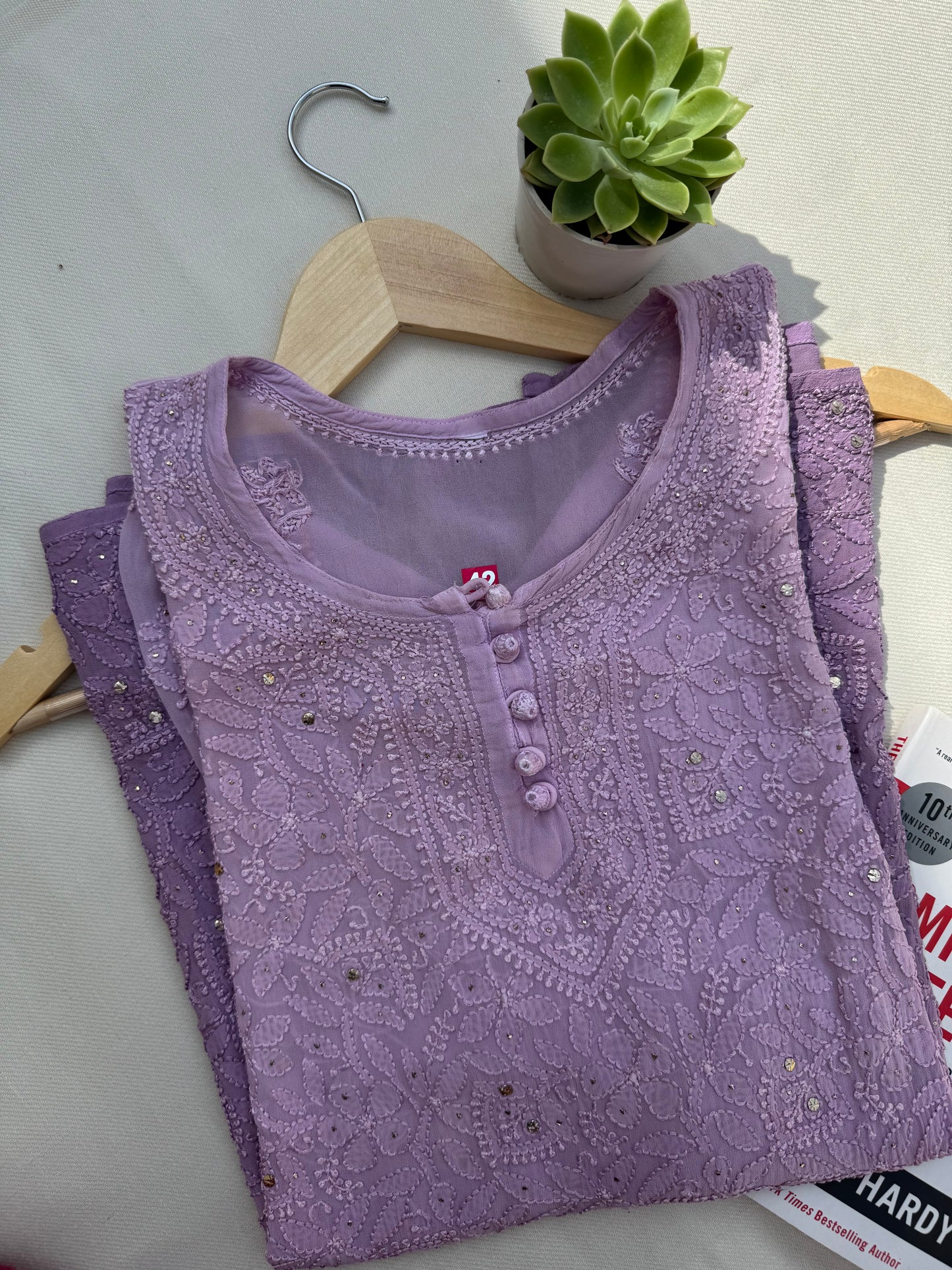 VISCOSE GEORGETTE MUKAISH CHIKANKARI SHORT KURTA- PURPLE OMBRE