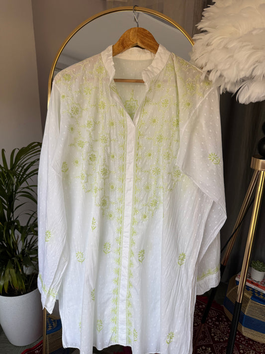 SAIRA CHIKANKARI DOBBY COTTON CO-ORD SET- WHITE