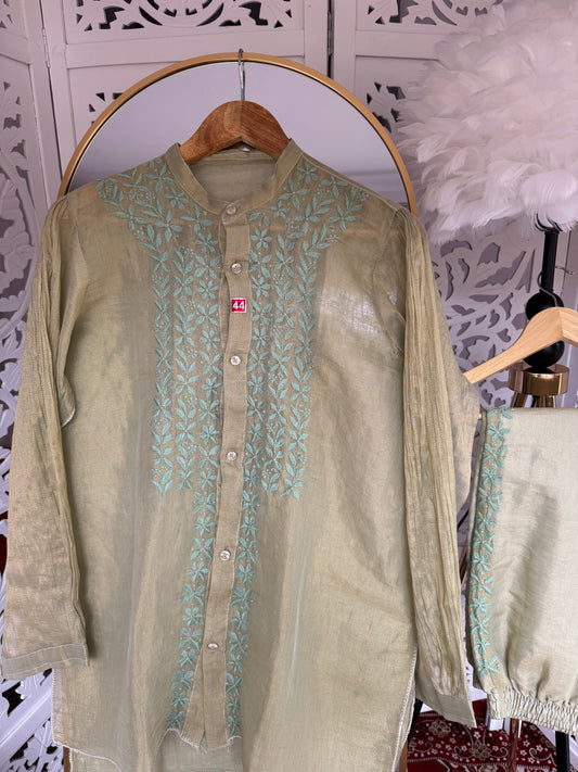 INARA CHIKANKARI TISSUE CO-ORD SET- GREEN
