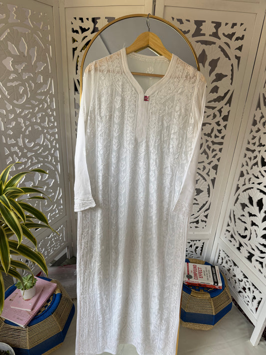 VISCOSE GEORGETTE CHIKANKARI KURTA- WHITE