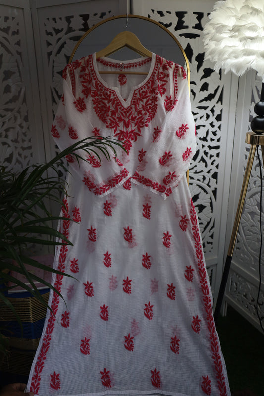 KOTA SOFT COTTON 3D CHIKANKARI KURTA- PINK