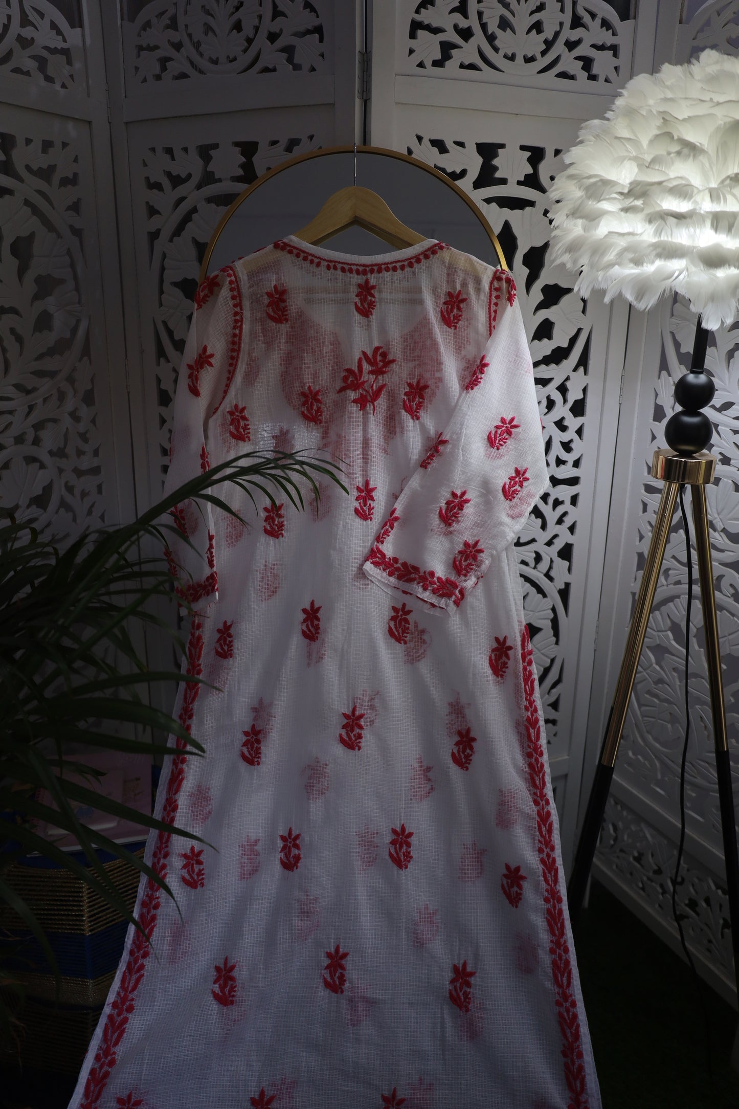 KOTA SOFT COTTON 3D CHIKANKARI KURTA- PINK
