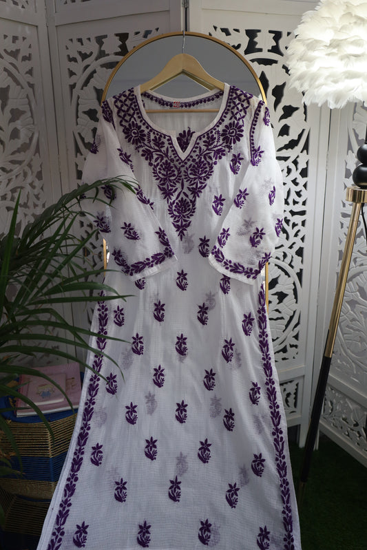 KOTA SOFT COTTON 3D CHIKANKARI KURTA- PURPLE