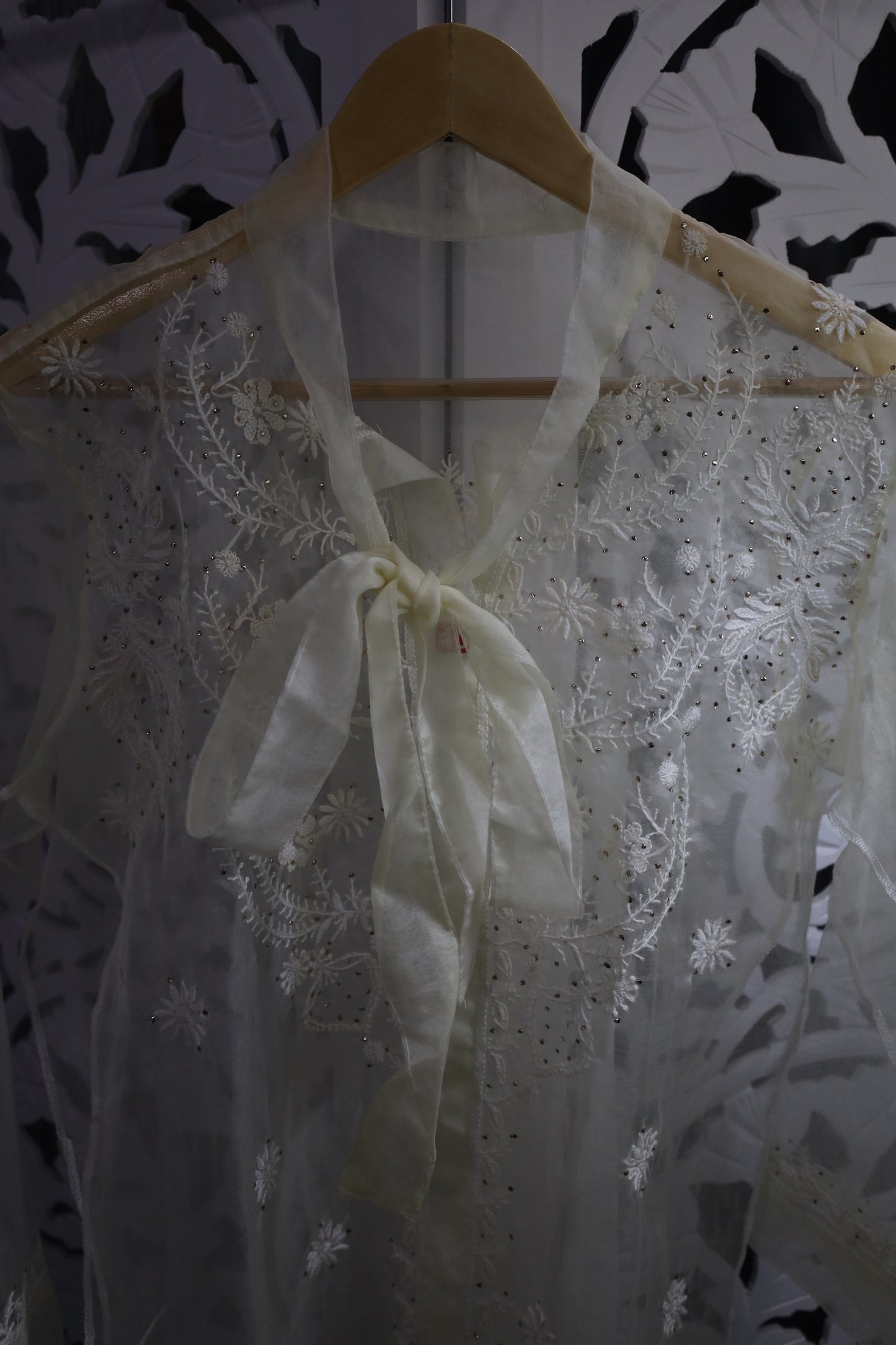 ORGANZA MUKAISH CHIKANKARI SHIRT- PASTEL YELLOW