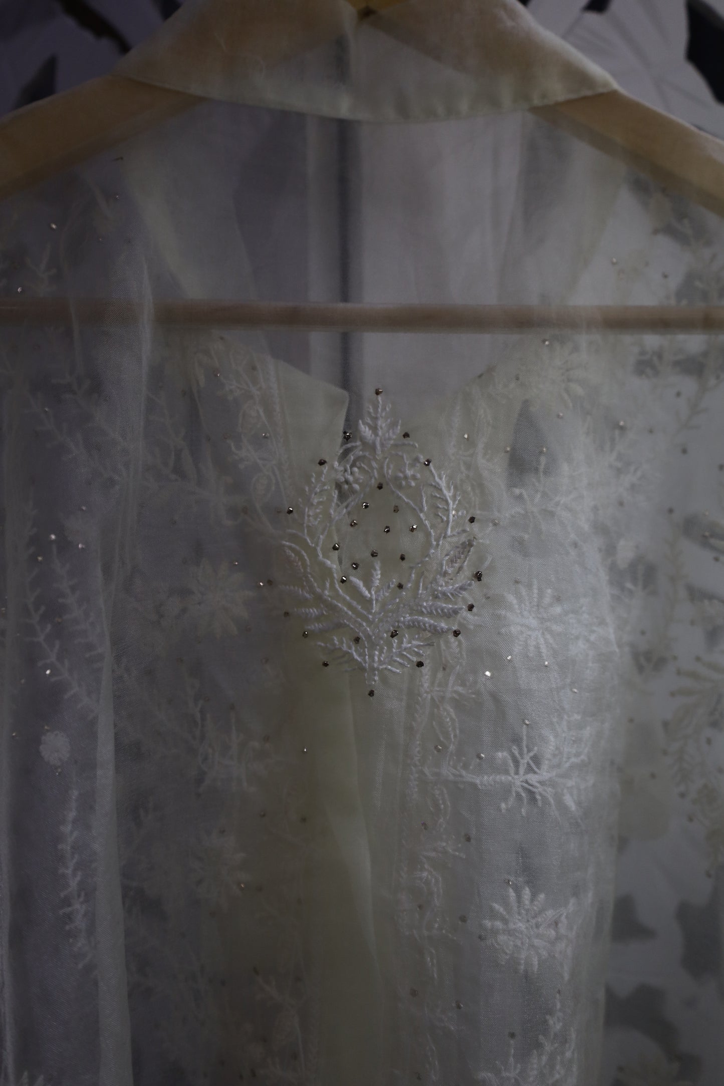 ORGANZA MUKAISH CHIKANKARI SHIRT- PASTEL YELLOW