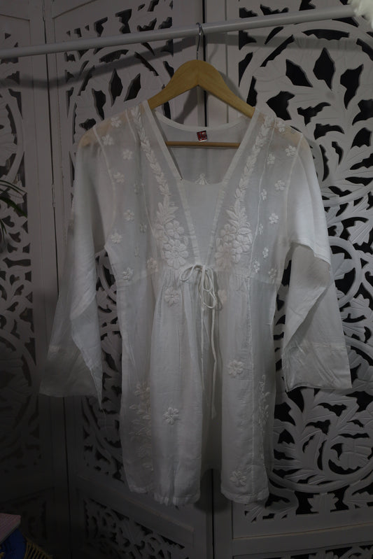 CHANDERI CHIKANKARI PEPLUM TOP- WHITE