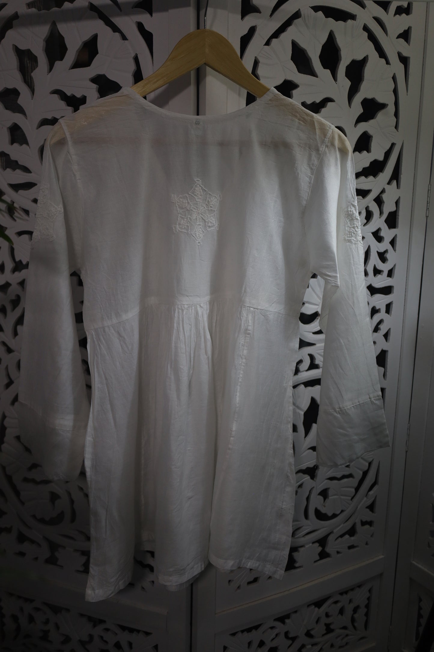CHANDERI CHIKANKARI PEPLUM TOP- WHITE