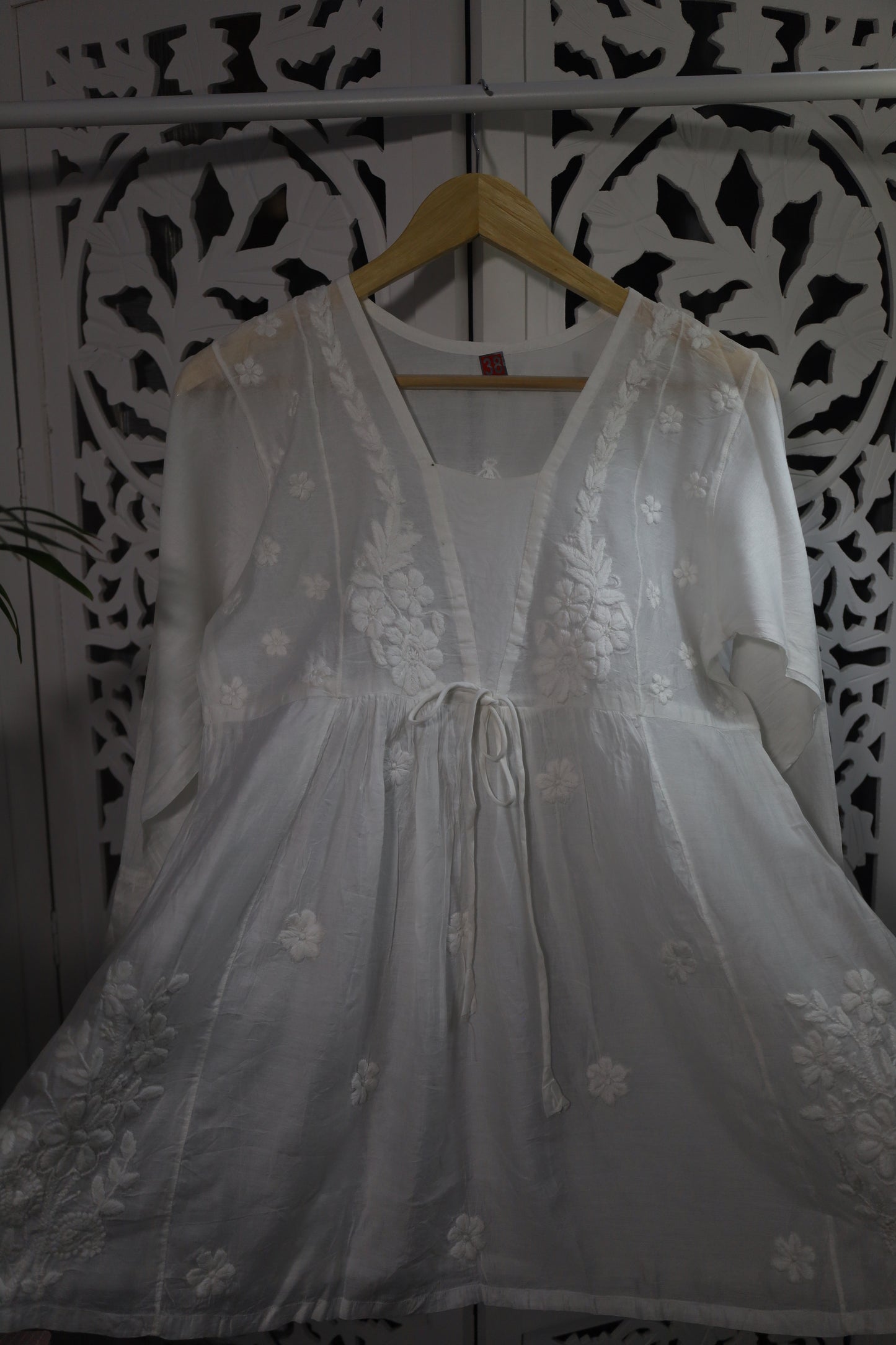 CHANDERI CHIKANKARI PEPLUM TOP- WHITE
