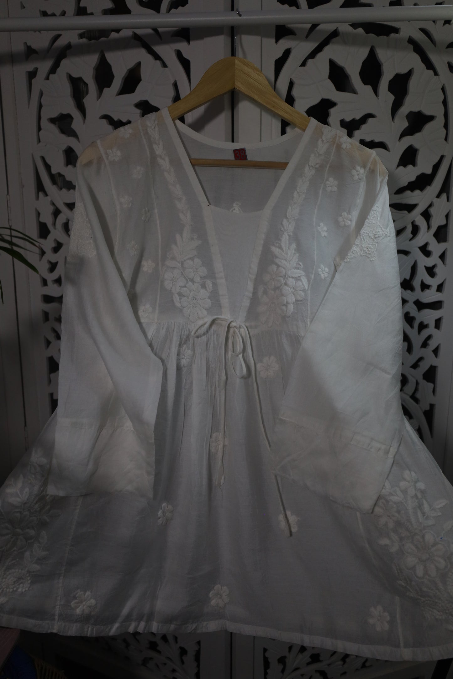 CHANDERI CHIKANKARI PEPLUM TOP- WHITE
