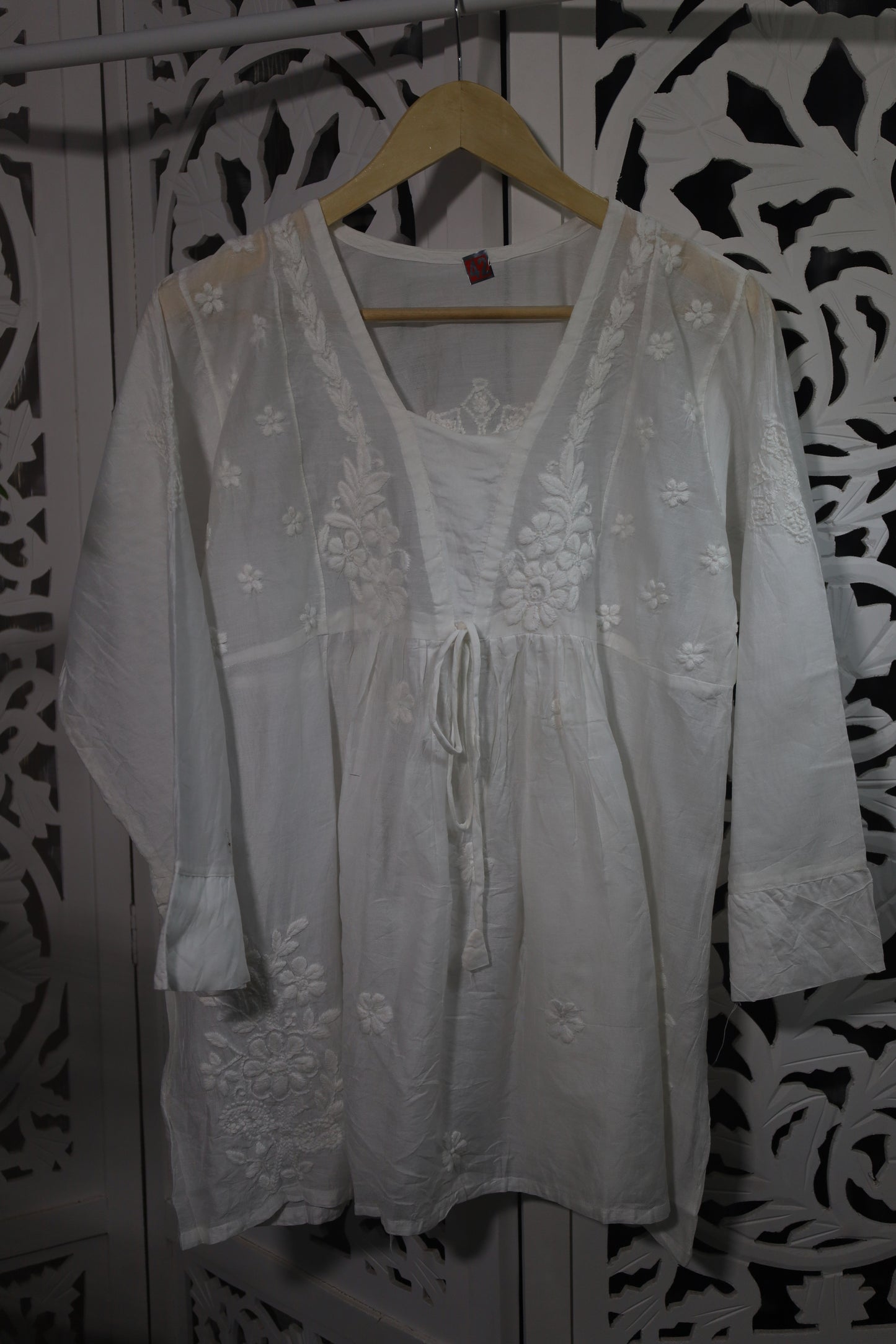 CHANDERI CHIKANKARI PEPLUM TOP- WHITE