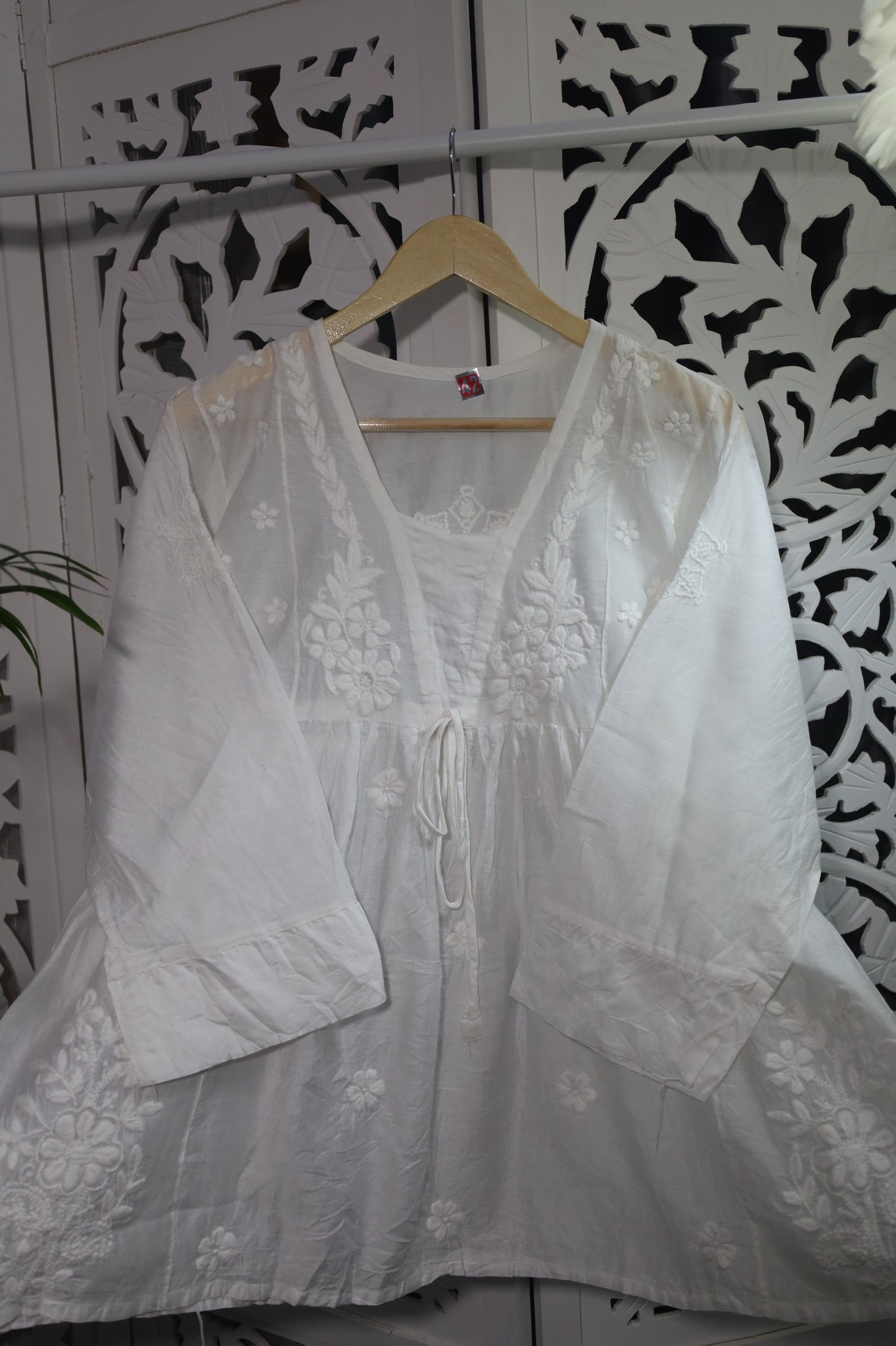 CHANDERI CHIKANKARI PEPLUM TOP- WHITE