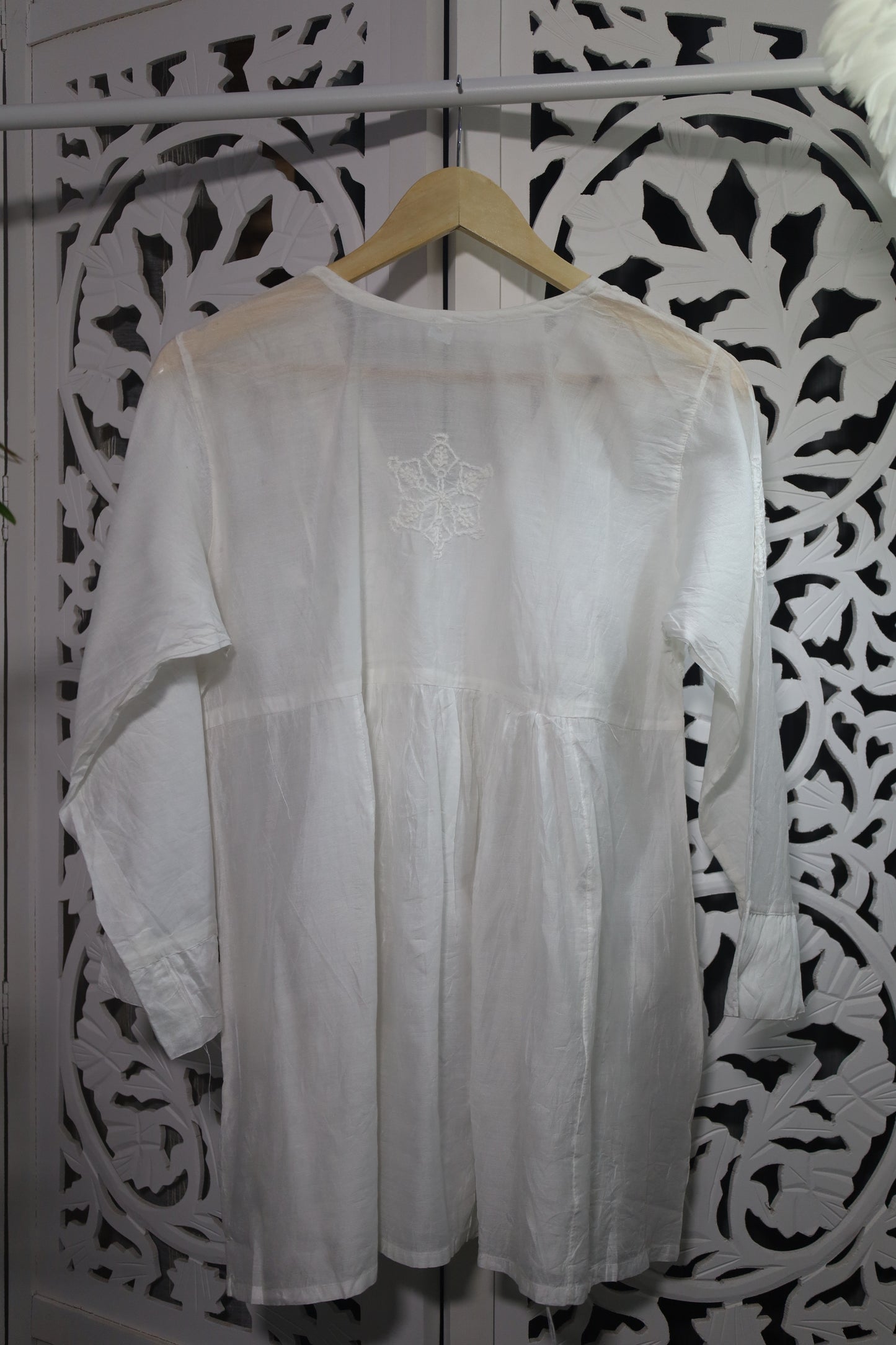 CHANDERI CHIKANKARI PEPLUM TOP- WHITE