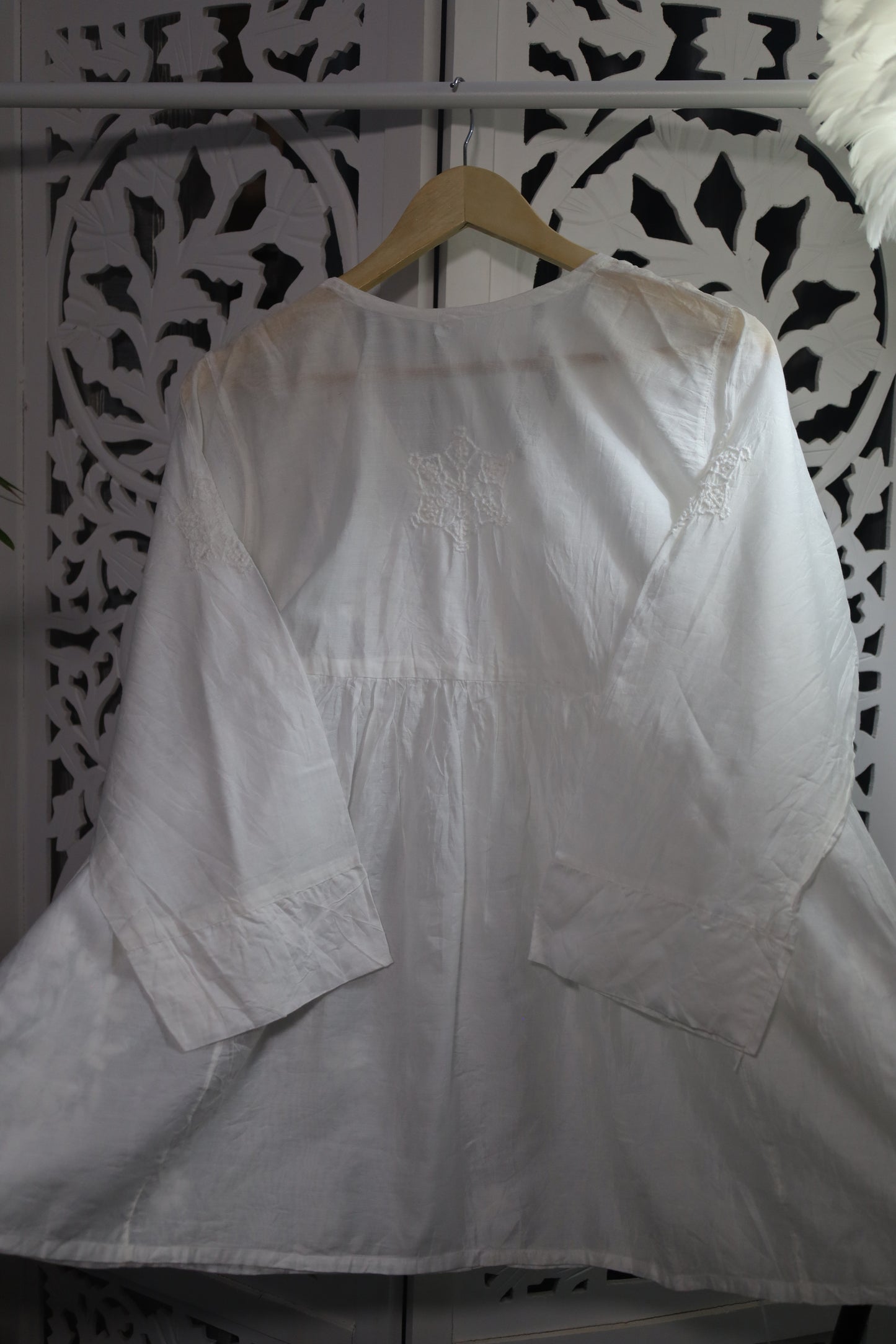 CHANDERI CHIKANKARI PEPLUM TOP- WHITE
