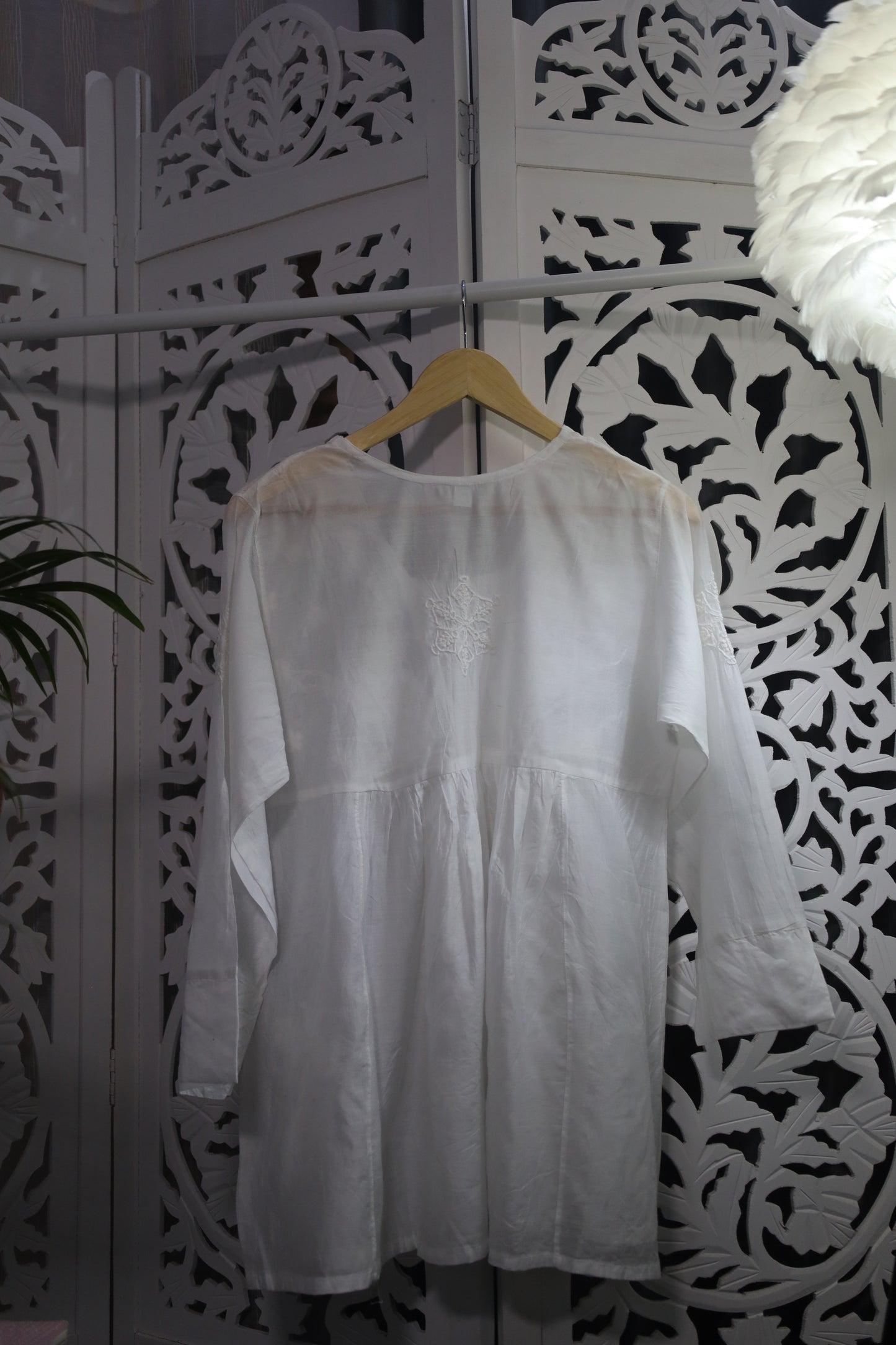 CHANDERI CHIKANKARI PEPLUM TOP- WHITE